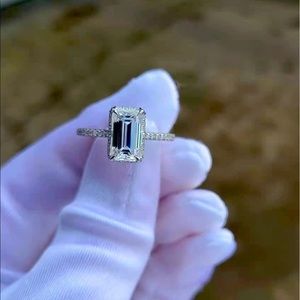 Solid 14k gold 6*10mm emerald cut moissanite ring